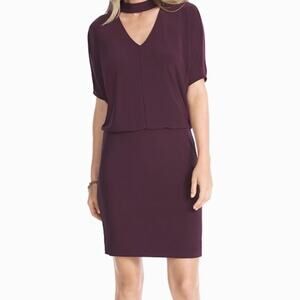 White House Black Market Jersey Choker Neck Dress Burgundy Size S